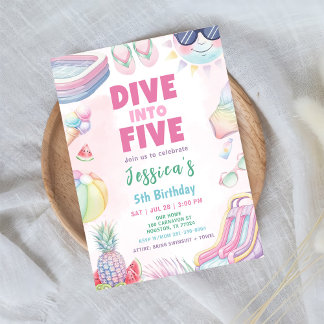 Duik in vijf - Summer Girl 5e verjaardagsfeestje Kaart