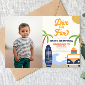 Duik in vijf Surven bord blauw 5e verjaardagsfeest Kaart