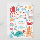 Duik in Vijf Zee Creatures 5th Birthday Party Kaart (Voorkant)