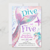 Duik in vijf zeemeermin 5e verjaardag uitnodiging (Voorkant)