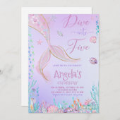 Duik in vijf zeemeermin verjaardagsfeestje kaart (Voorkant / Achterkant)