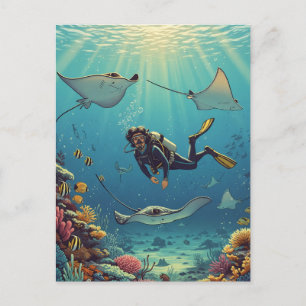 Duiken met stingrays briefkaart
