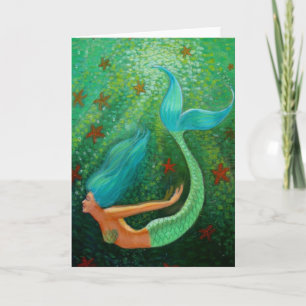 Duiken Zeemeermin groen zee fantasie kunst wenskaa Kaart