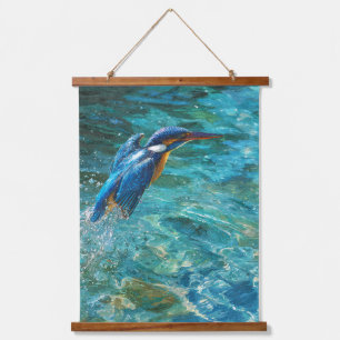 Duikende IJsvogel Teal Oceaan Natuur Kunst Hangend Wandkleed