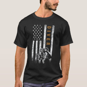 Duiker Amerikaanse Vlag Scuba Duiken T-shirt