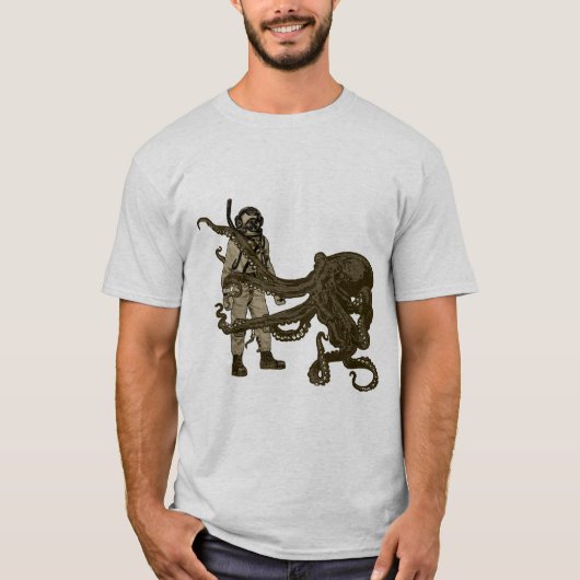 duiker met duikhelm en octopus t-shirt (Voorkant)