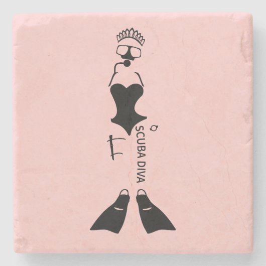 Duiker met scuba Diva Stenen Onderzetter (Voorkant)