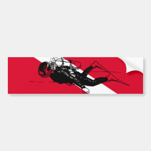 Duiker omlaag vlag met retro duiker illustratie bumpersticker