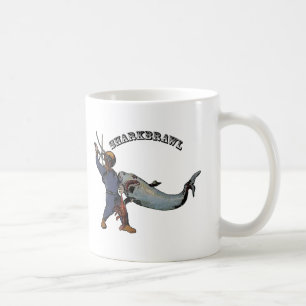 duiker vecht met een haai over een kreeft URM Koffiemok