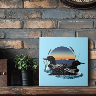 Duikerende Duikers Paar Zonsondergang Blauwe Meer Tegeltje