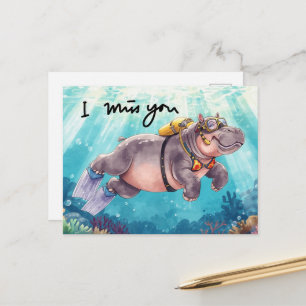 Duiknijlpaard onder water Ik mis je  Briefkaart