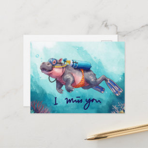 Duiknijlpaard onder water Ik mis je Briefkaart