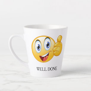 Duim Omhoog Emoji Goed Gedaan Glimlachend Gezicht Latte Mok