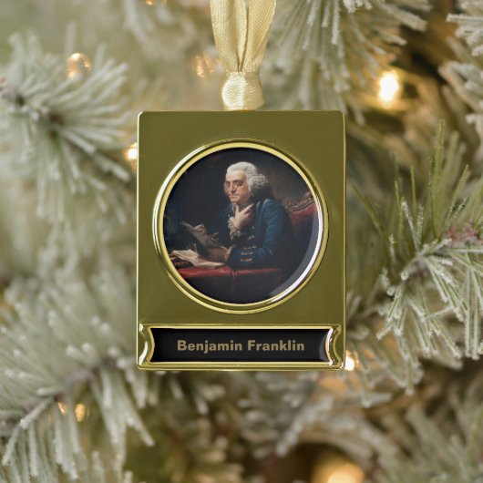 Duim portret, Benjamin Franklin Founding Father Verguld Banner Ornament (Boom)