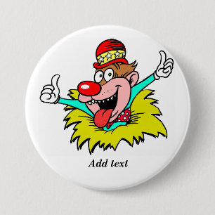 Duimen omhoog, leuke clown SJABLOON, Ronde Button 7,6 Cm