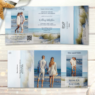 Duinen en strand foto's All-in-one trouwkaart Drieluik Uitnodiging
