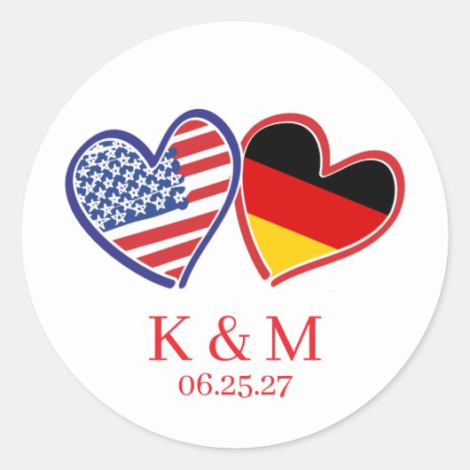 Duits Amerikaans bruiloft Ronde Sticker (Voorkant)