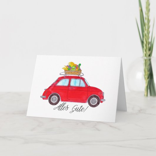 Duits haal goed Red Retro Fiat 500 Kaart (Voorkant)