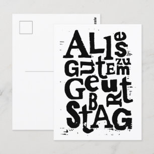 Duits "Happy Birthday" Lino Print Briefkaart