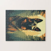 Duits-Herder in het bos tijdens zonsondergang Legpuzzel (Horizontaal)