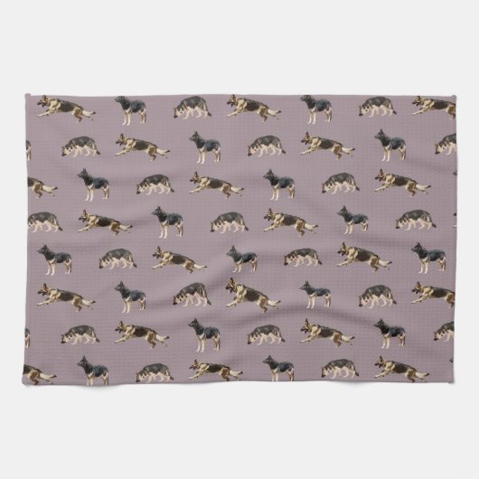 Duits herderpatroon (Paars) Theedoek (Horizontaal)