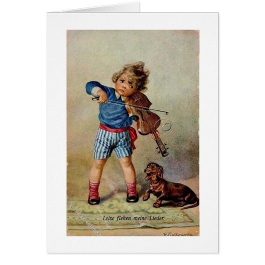  Duits - Jongen met Violin & Dachshund, (Voorkant)