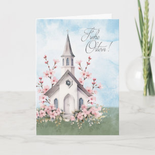 Duits Pasen Frohe Ostern Kerk Roze Bloesem Feestdagen Kaart