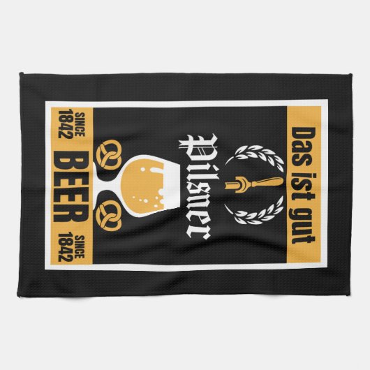 Duits Pilsner Bier en worst Theedoek (Horizontaal)