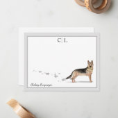 Duits Shepherd Dog Gray Border Monogram & Name Notitiekaartje (Voorkant / Achterkant in situ)