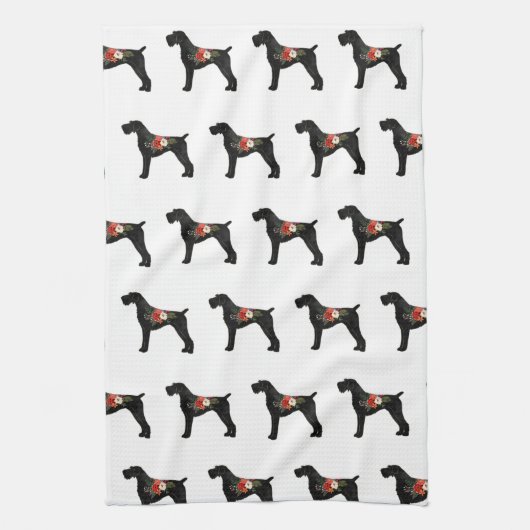 Duits Wirehaire Pointer Boho Floral Silhouette Theedoek (Verticaal)