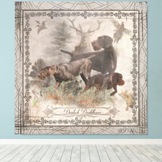Duits Wirehaire Pointer Tapestry Faux Canvas Pr (Insitu (Houten vloer))