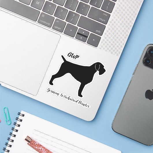 Duits Wirehaired Pointer Dog Silhouette Sticker (Laptop met iPhone)