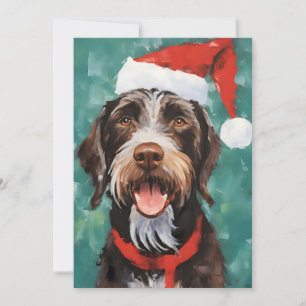 Duits-Wirehaired-Pointer Kerstborstel schilderen Feestdagenkaart