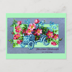  Duitse bloemenauto Happy Birthday Briefkaart