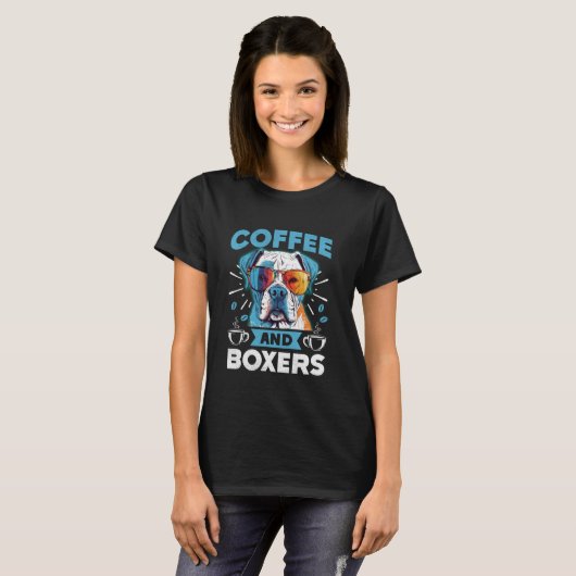 Duitse Boxer KOFFIE EN BOXERS Hondeneigenaar Boxer T-shirt (Voorkant volledig)
