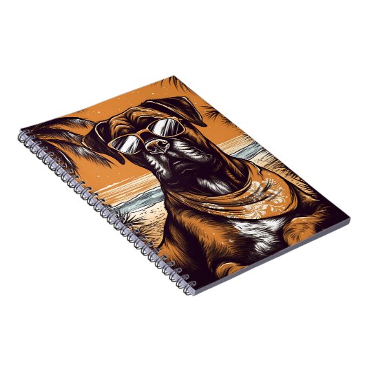 Duitse Boxer met zonnebril op een tropisch strand Notitieboek (Rechterzijde)