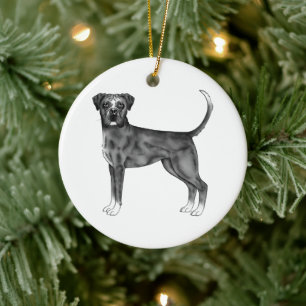 Duitse Boxerhond in zwart en wit & aangepaste teks Keramisch Ornament