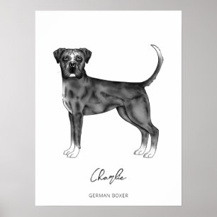 Duitse Boxerhond in zwart en wit & aangepaste teks Poster