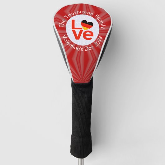 Duitse Deutsch Hart Rode LOVE Vlag Gepersonaliseer Golfheadcover (Voorkant)
