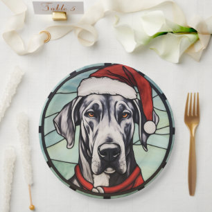 Duitse Dog Gebrandschilderde Glas Kerstmis Papieren Bordje