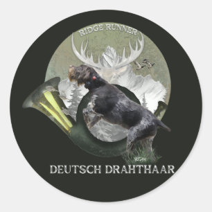 Duitse draadharige aanwijzer, jacht logo ronde sticker