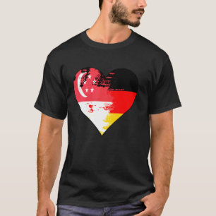 Duitse en Singaporese Hart Erfgoed Vlag T-shirt