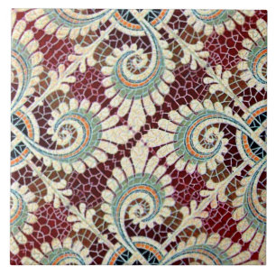 Duitse Floral Maroon Art Nouveau Jugendstil Tegeltje