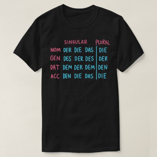 Duitse Grammatica artikelen T-shirt (Design voorkant)