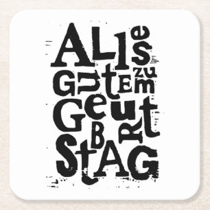 Duitse "Happy Birthday" Lino Print Vierkante Kartonnen Onderzetter