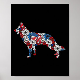 Duitse herder 4 juli bloem Amerikaanse vlag p Poster