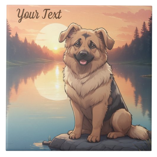 Duitse herder bij het meer tegeltje (Voorkant)