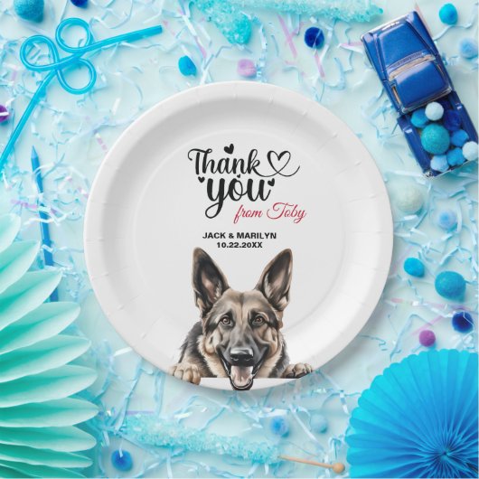 Duitse herder bruiloft dank u papieren bordje (Feest)