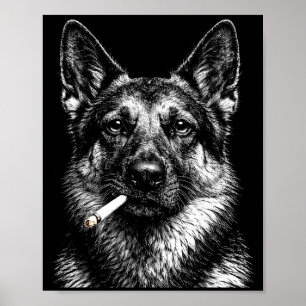 Duitse herder die rookt grappige gangster hond mem poster