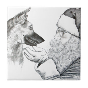 Duitse Herder en Kerstman Tegeltje
